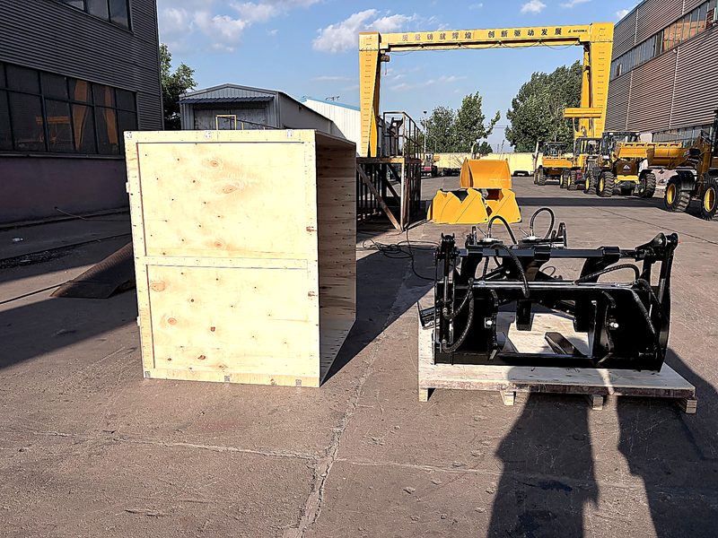 Wooden export crate and palletized components in the factory yard