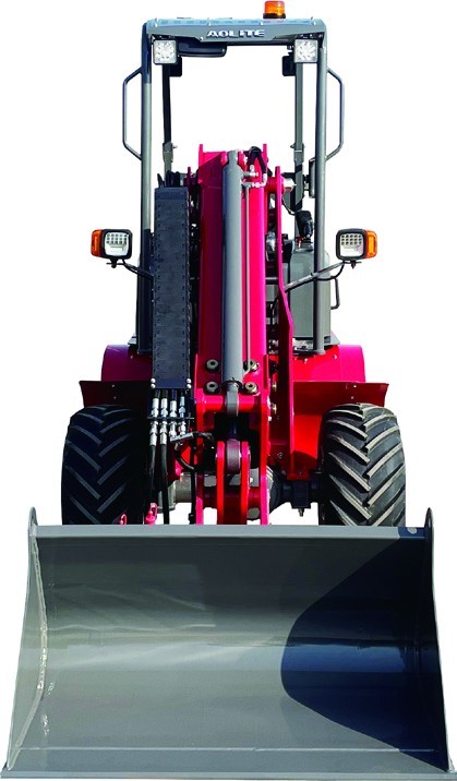 TL800 telescopic arm wheel loader head-on, showing the loader bucket and the operator platform