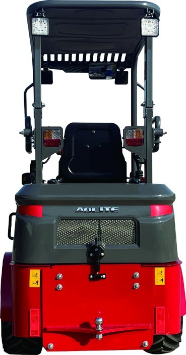 Rear view of the TL800 telescopic arm wheel loader showing the counterweight, engine cover and recovery hitch
